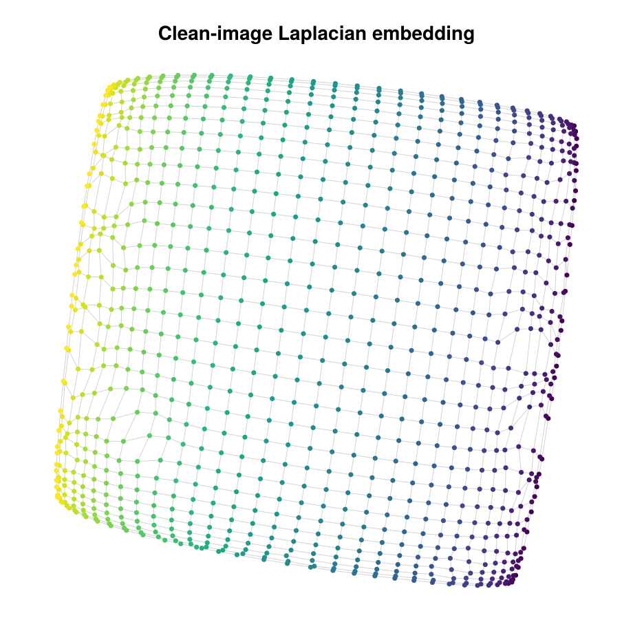 Figure 4: The clean images&rsquo; Laplacian embedding, with each pixel joined to its true grid neighbors. Notice our particular issues around the boundaries